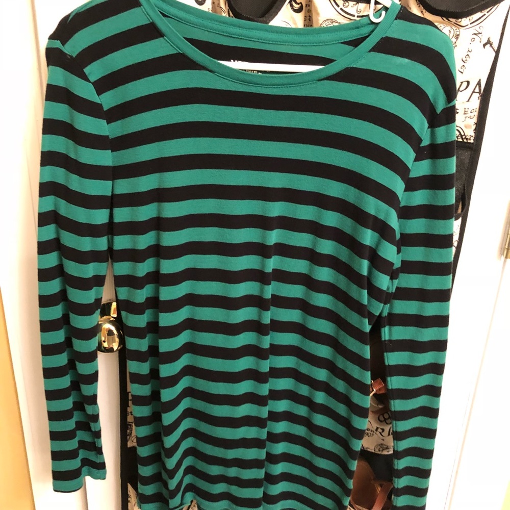 Green & black striped long sleeve tee